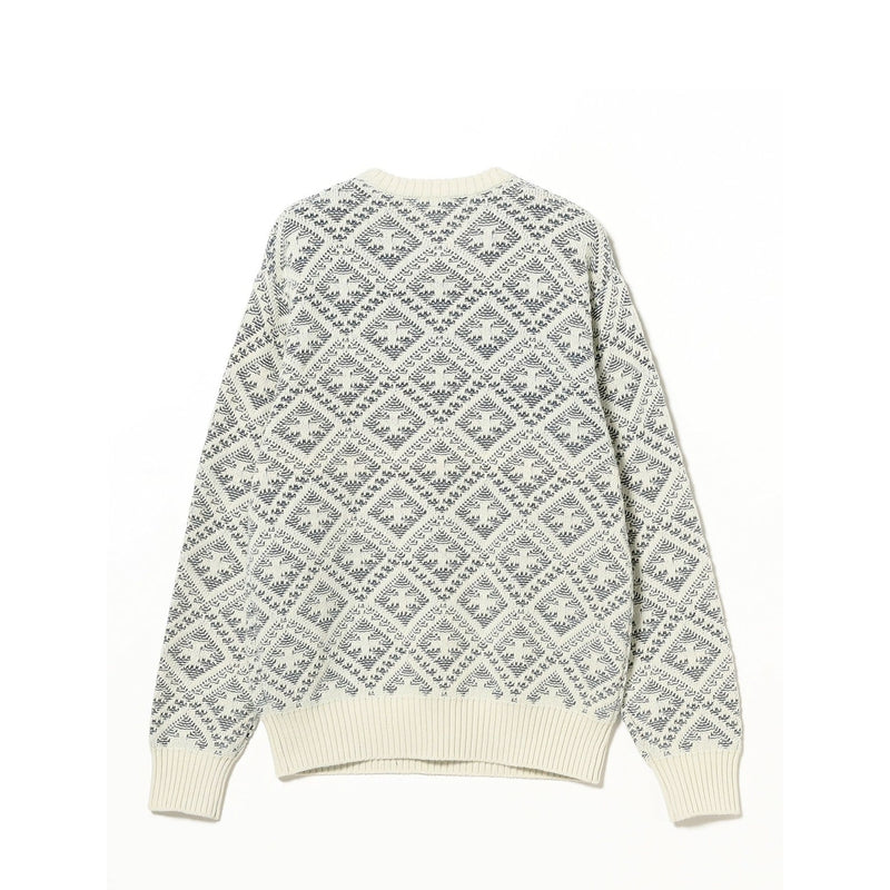 Beams+ CREW DOUBLE JACQUARD INDIGO YARN, White/Indigo