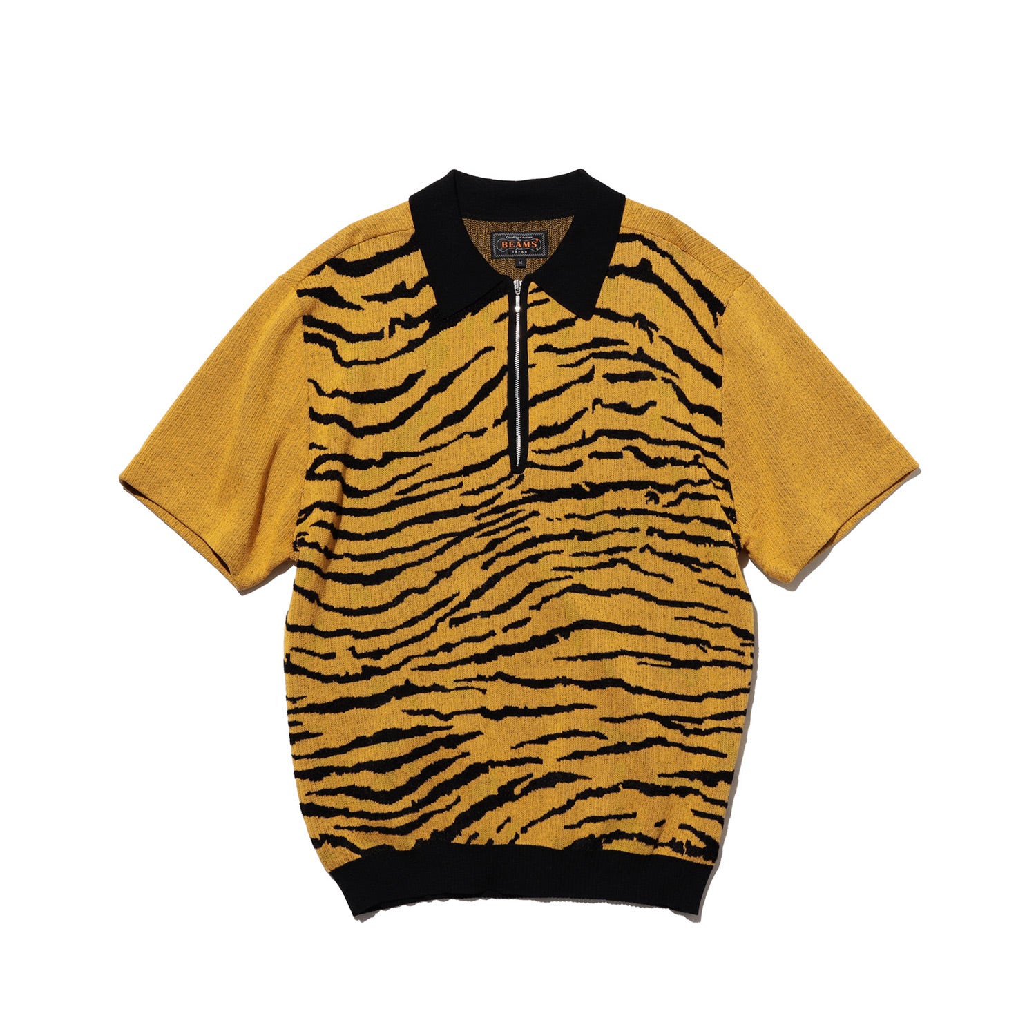 Beams+ HALF ZIP KNIT POLO ANIMAL JACQUAR, Tiger – Beamhill