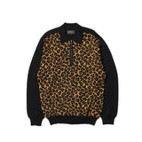 Beams+ HALF ZIP KNIT POLO, Animal Leopard