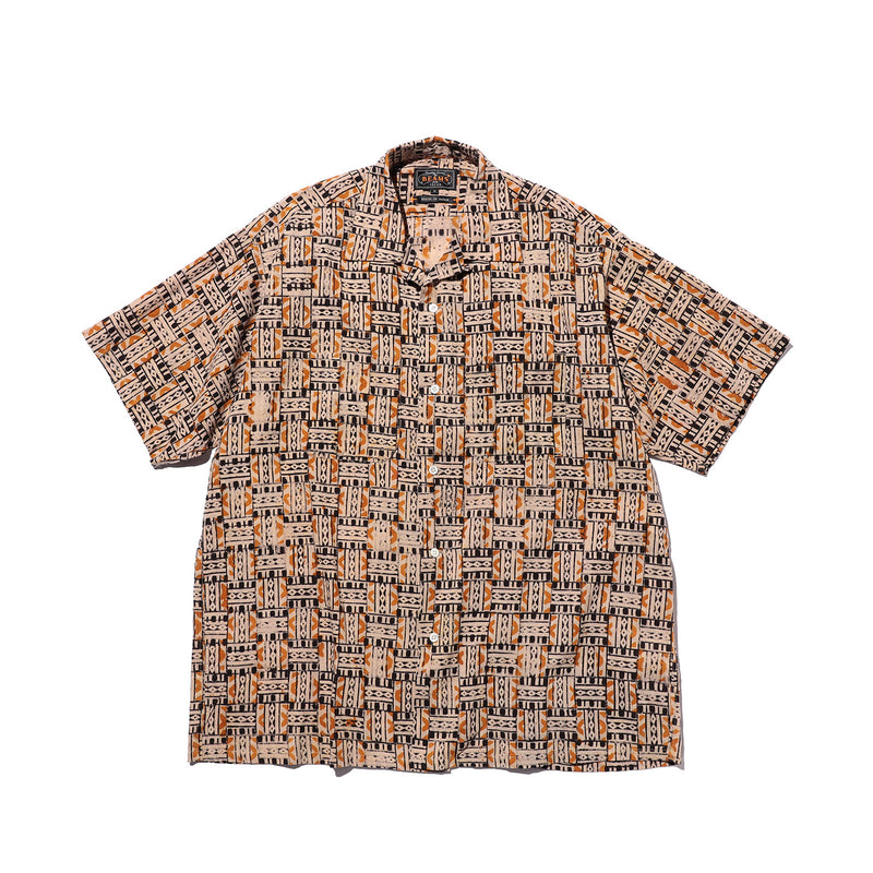 Beams+ OPEN COLLAR BLOCK PRINT, Black