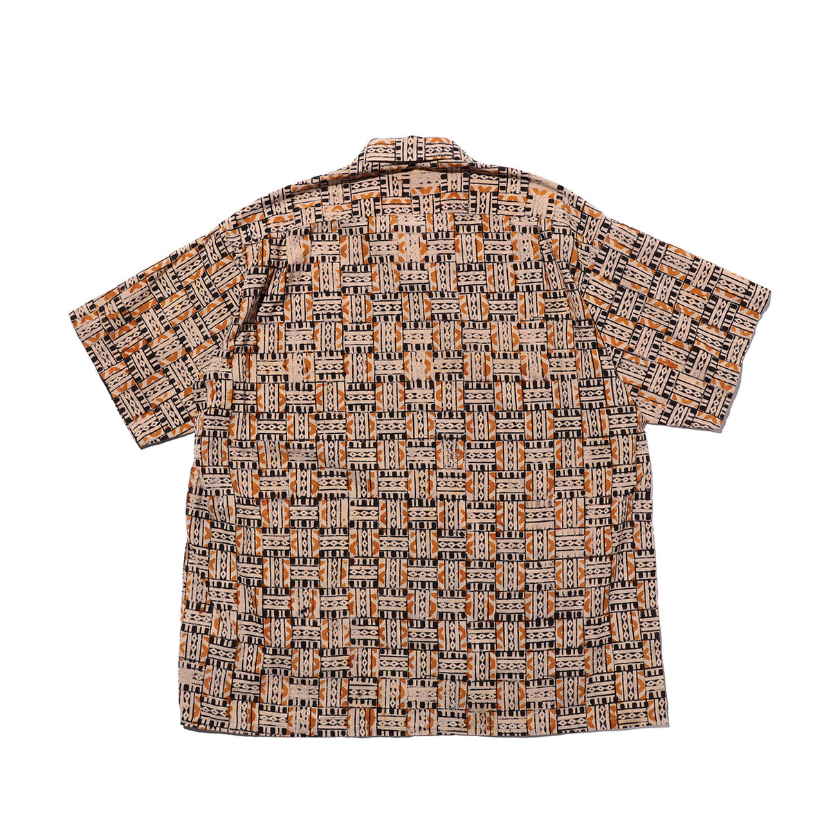 Beams+ OPEN COLLAR BLOCK PRINT, Black