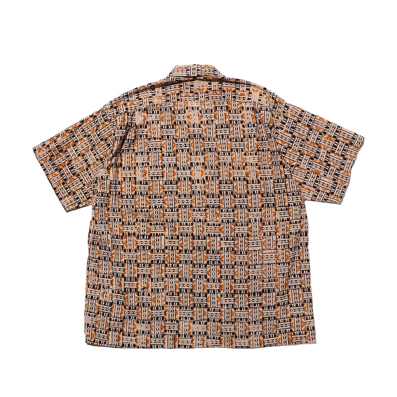 Beams+ OPEN COLLAR BLOCK PRINT, Black