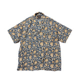 Beams+ OPEN COLLAR BLOCK PRINT, Blue