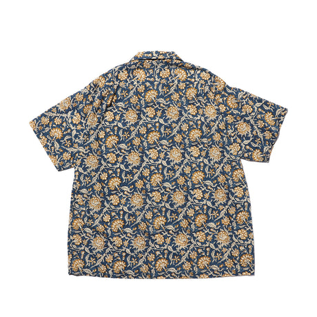 Beams+ OPEN COLLAR BLOCK PRINT, Blue