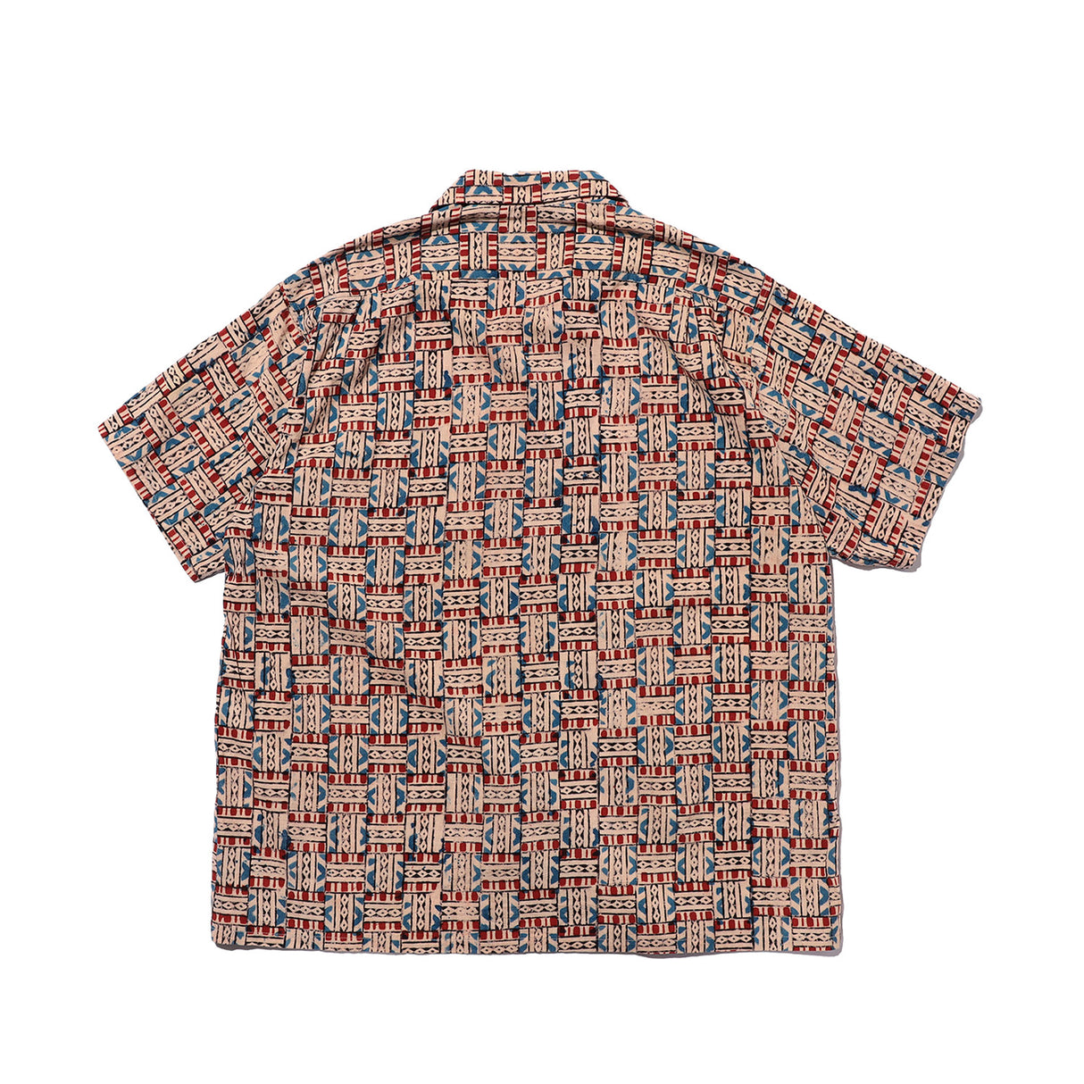 Beams+ OPEN COLLAR BLOCK PRINT, Red
