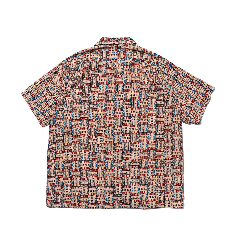 Beams+ OPEN COLLAR BLOCK PRINT, Red