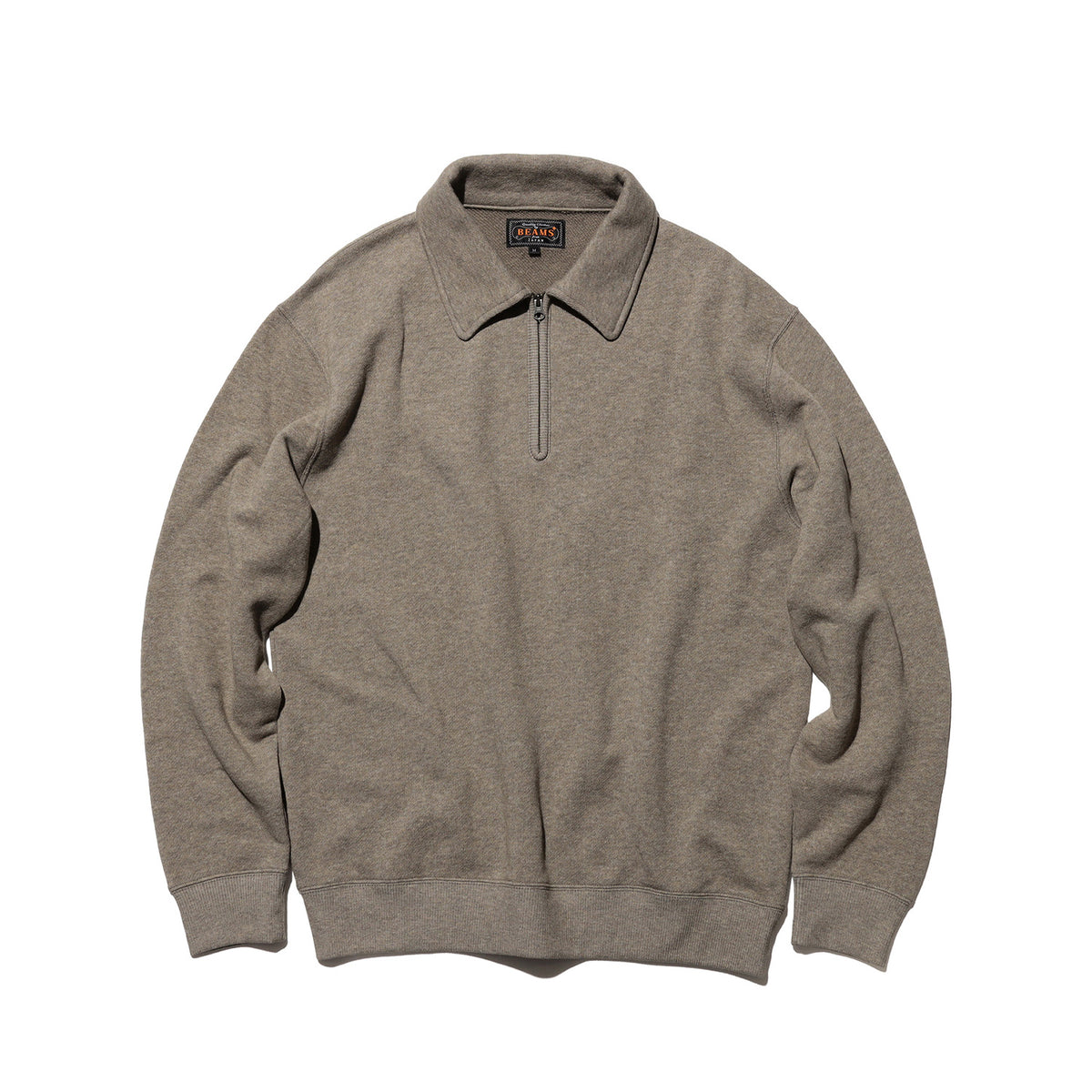 Beams+ SWEAT HALF ZIP WOOL COTTON, Beige