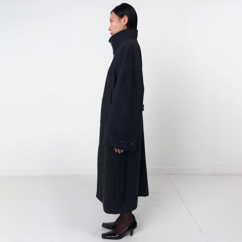 Birrot HIGH NECK WOOL COAT, Black