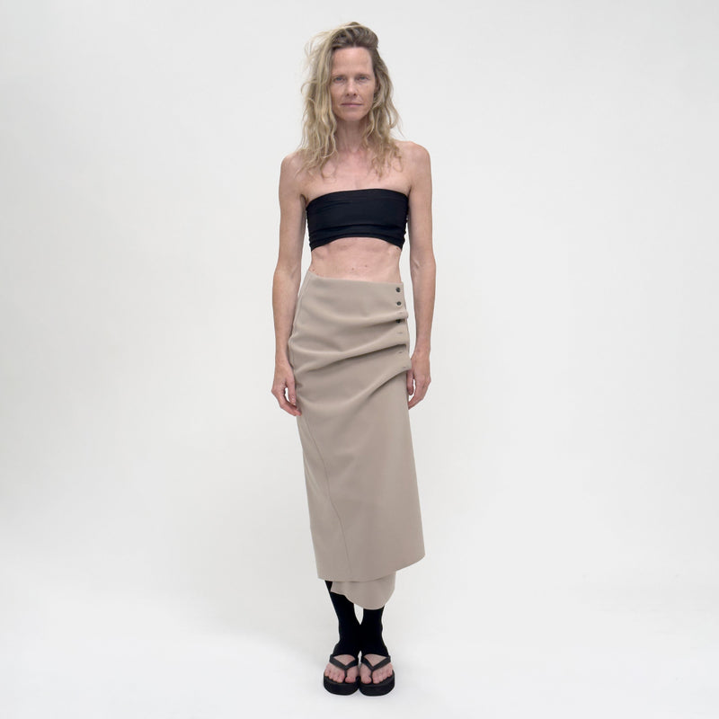 Birrot LAY2 BUTTONED WRAP SKIRT, Sand