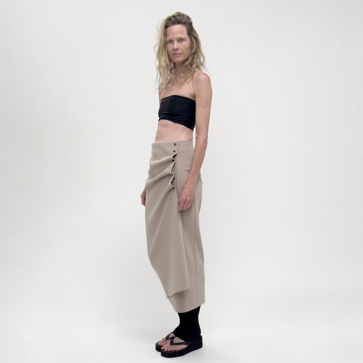 Birrot LAY2 BUTTONED WRAP SKIRT, Sand