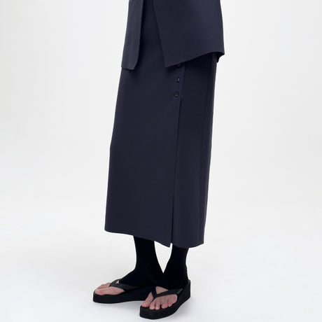 Birrot LAY2 BUTTONED WRAP SKIRT, Mood Indigo