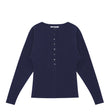 Navy blue long-sleeve shirt with buttons on a white background