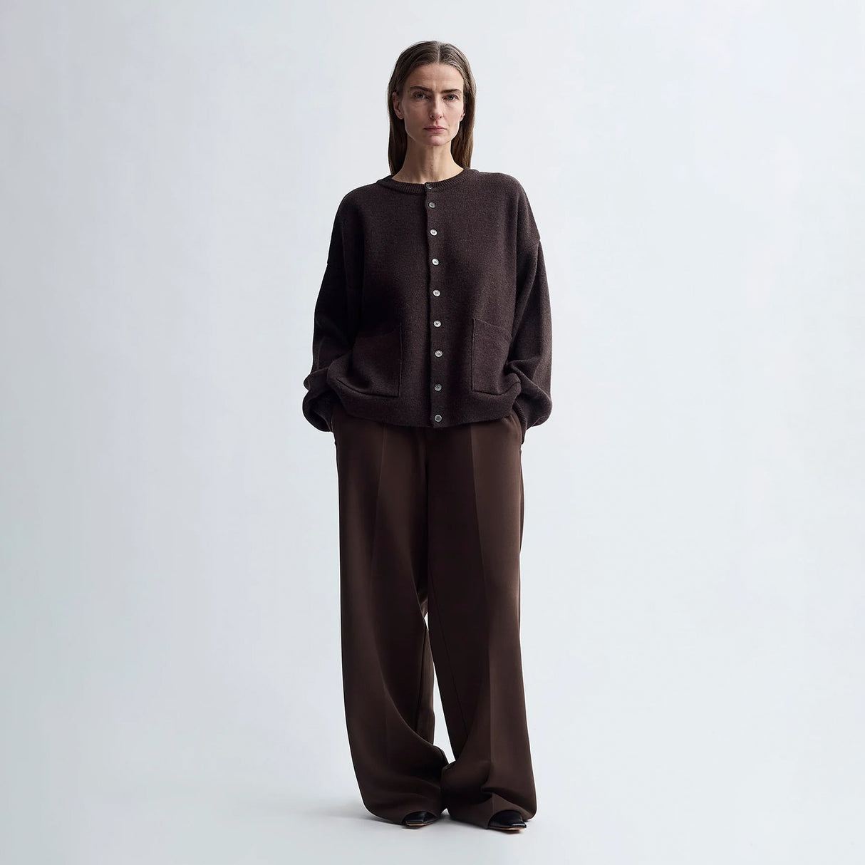 Birrot MERINO ROUND CARDIGAN, Brown