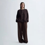 Birrot MERINO ROUND CARDIGAN, Brown
