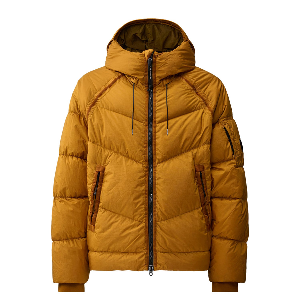 C.P. COMPANY DOWN SHIELD LENS HOODED PUFFER, Buck Thorn Brown