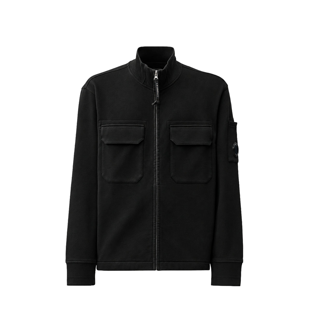 C.P. Company DIAGONAL RAISED FLEECE ZIP LENS SWEATSHIRT, Black