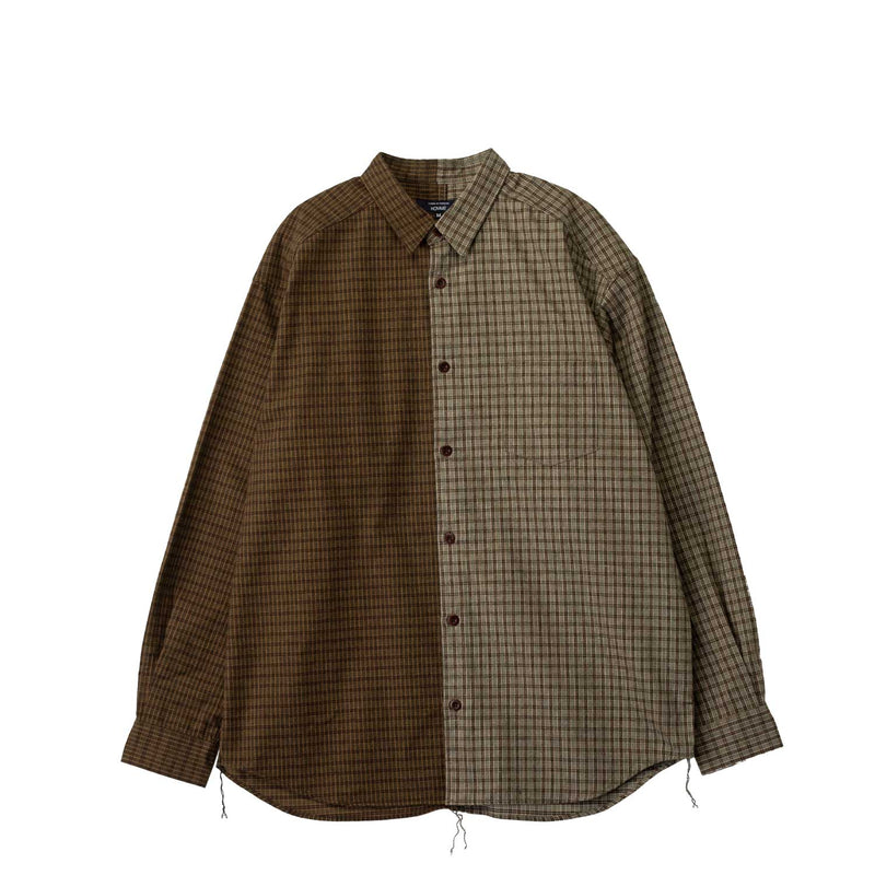 CDG HOMME COTTON FLANNEL CHECK SHIRT KHAKI/BROWN