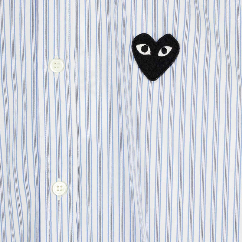 Comme des Garçons PLAY STRIPED SHIRT WITH BLACK HEART, Blue - Image 3
