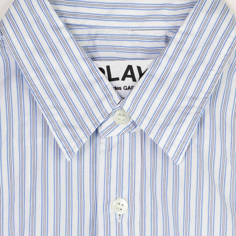 Comme des Garçons PLAY STRIPED SHIRT WITH BLACK HEART, Blue - Image 2
