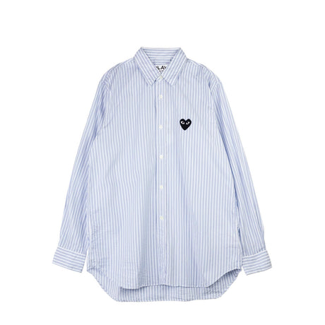 Comme des Garçons PLAY STRIPED SHIRT WITH BLACK HEART, Blue - Image 1