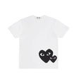White t-shirt with black heart design on a white background