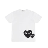 White t-shirt with black heart design on a white background