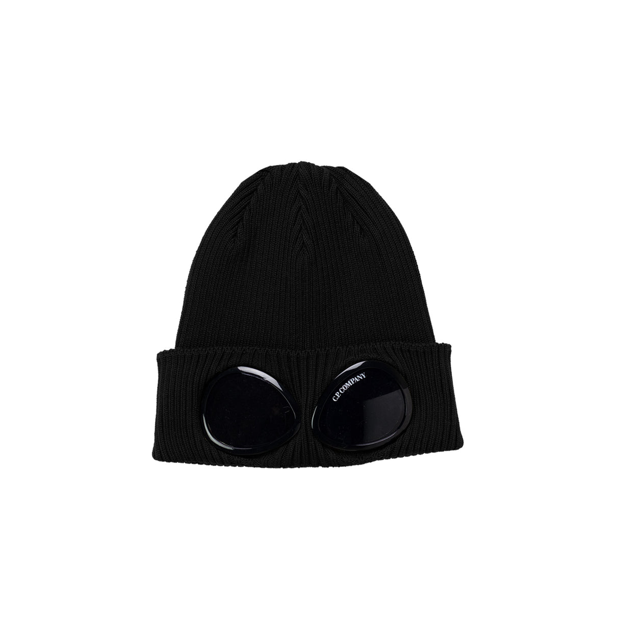Black beanie with round eyelets on a white background