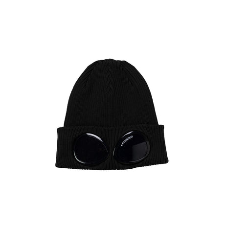 Black beanie with round eyelets on a white background