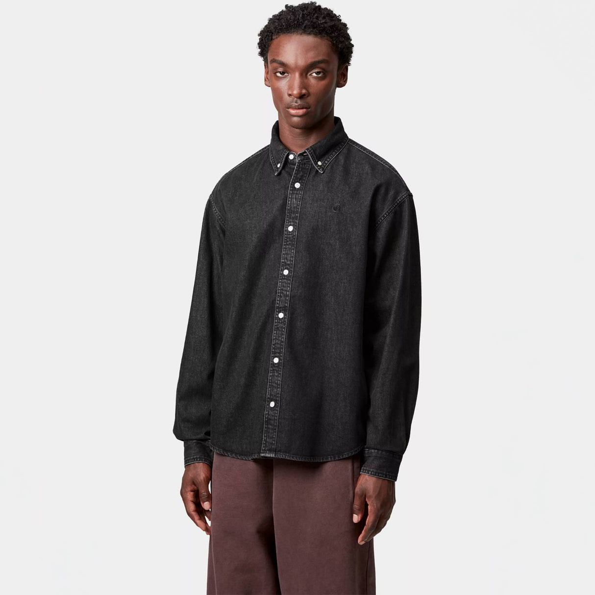 Carhartt WIP L/S LUCAS SHIRT, Black Stone Washed