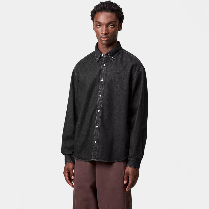 Carhartt WIP L/S LUCAS SHIRT, Black Stone Washed