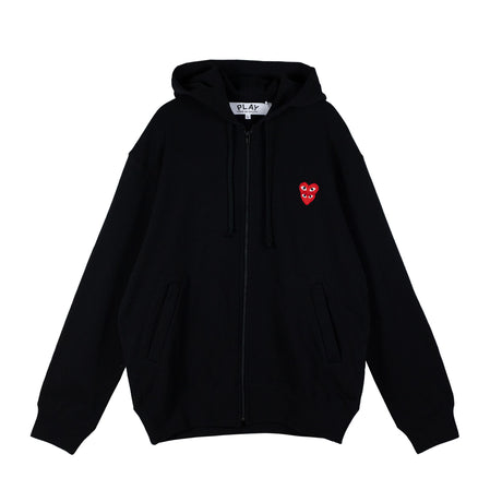 Comme des Garçons PLAY  DOUBLE HEART HOODED SWEATSHIRT ZIP, Black - Image 1
