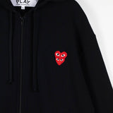Comme des Garçons PLAY  DOUBLE HEART HOODED SWEATSHIRT ZIP, Black