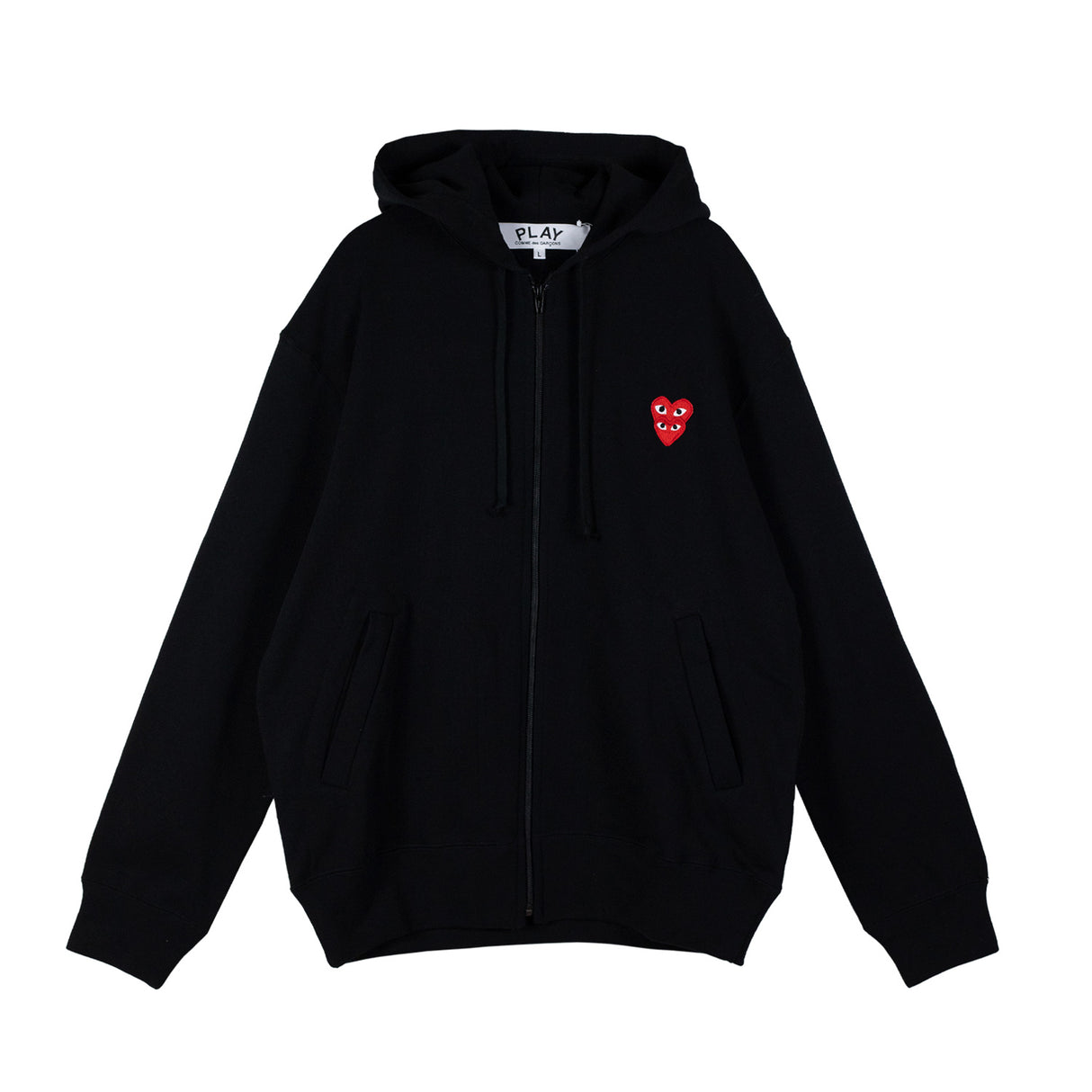 Comme des Garçons PLAY  DOUBLE HEART HOODED SWEATSHIRT ZIP, Black