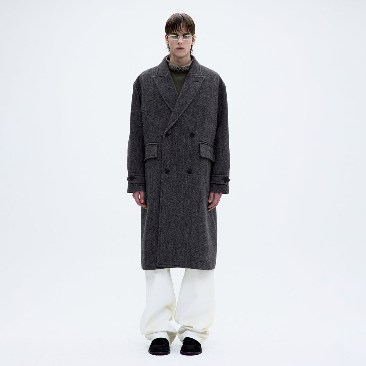 Coor CLASSY HERRINGBONE TWILL HEAVY COAT, Melange Brown