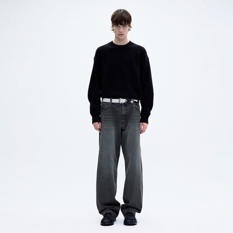 Coor WOOL CROPPED CREWNECK SWEATER, Black