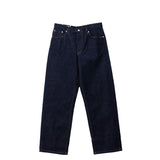 Dark blue jeans on a white background