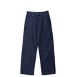 Navy blue pants with a subtle pattern on a white background