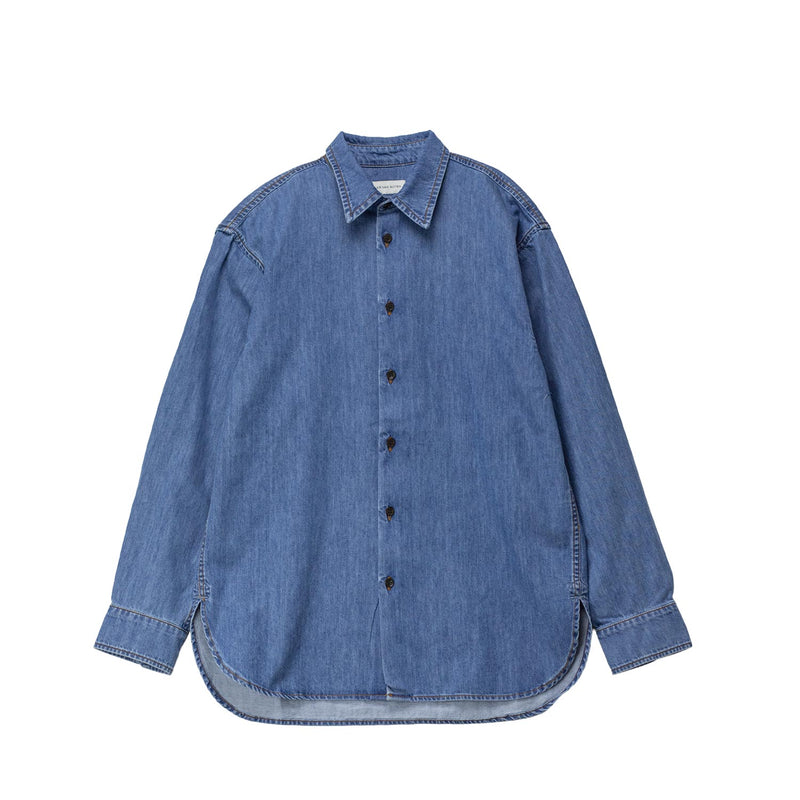 Blue denim shirt on a white background