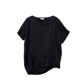 Asymmetrical black t-shirt on a white background