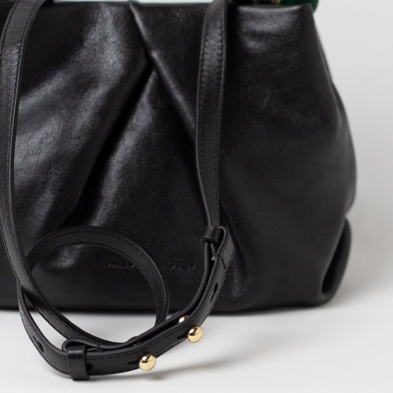 Dries Van Noten BW261-CRISP709-116 SMALL PLEATED LEATHER BAG, Black