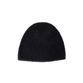 Black beanie hat on a white background