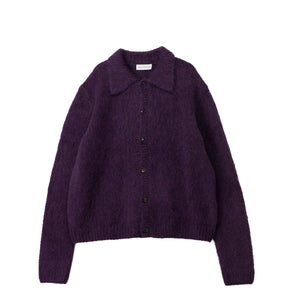 Purple cardigan on a white background.