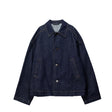 Dark blue denim jacket on a white background