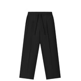 Black wide-leg trousers with a drawstring waistband, shown flat against a solid white background.