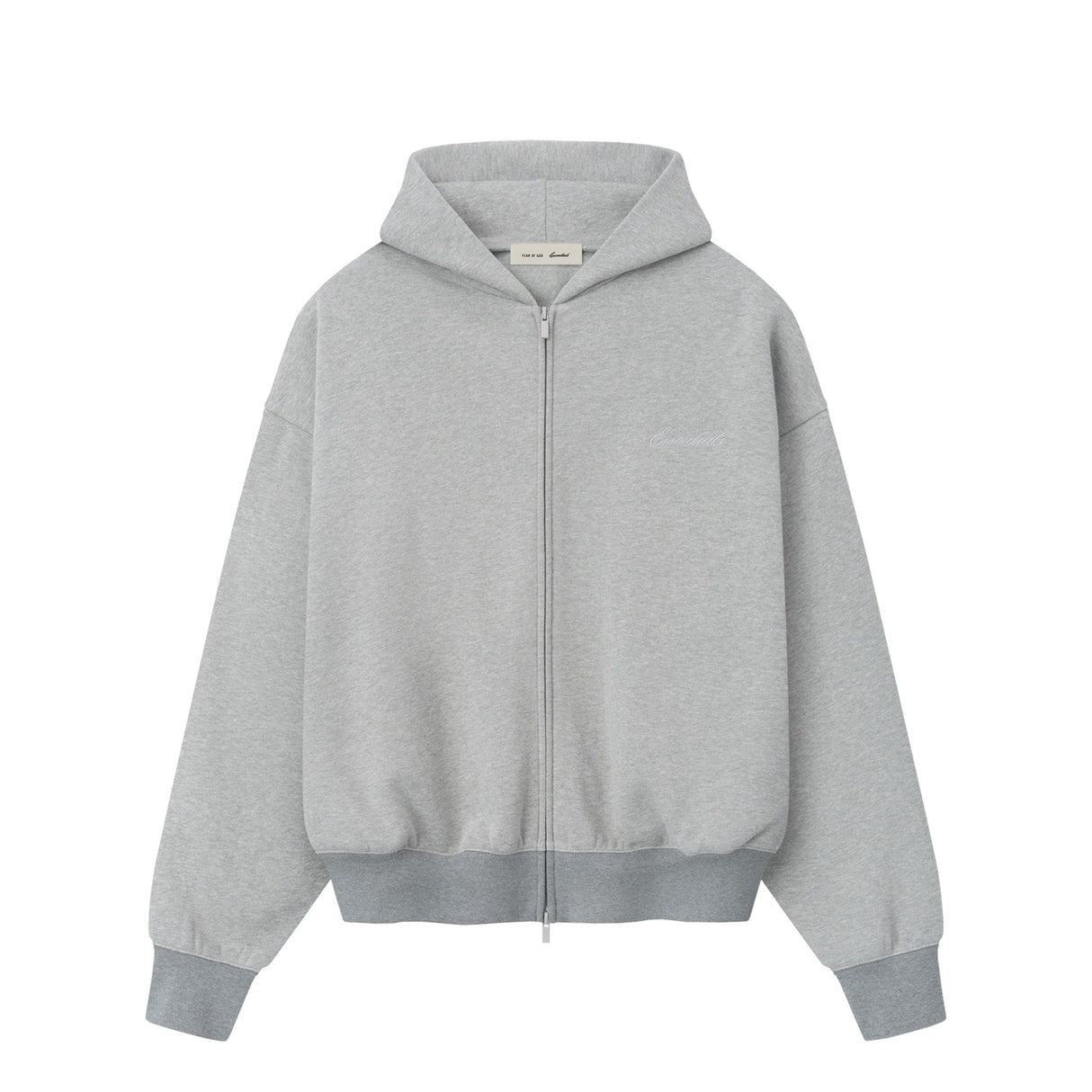 Fear of God ESSENTIALS SIGNATURE CLASSIC FULL ZIZ HOODIE, Concrete Heather