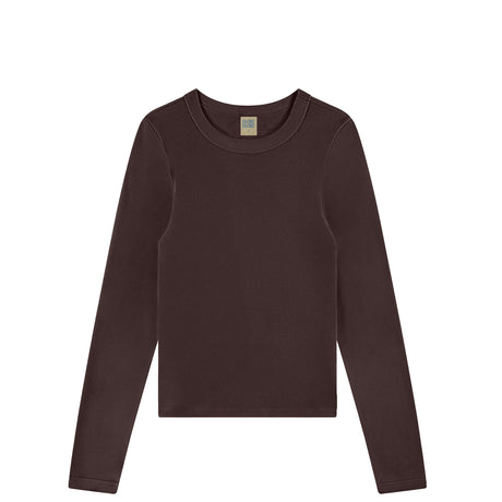 Brown long sleeve t-shirt on a white background.