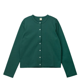 Green cardigan on a white background. 