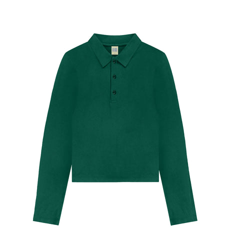 Green polo shirt on a white background.