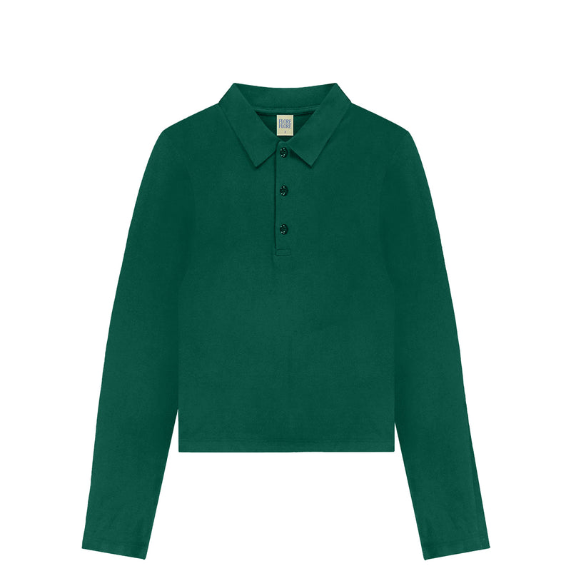 Green polo shirt on a white background.