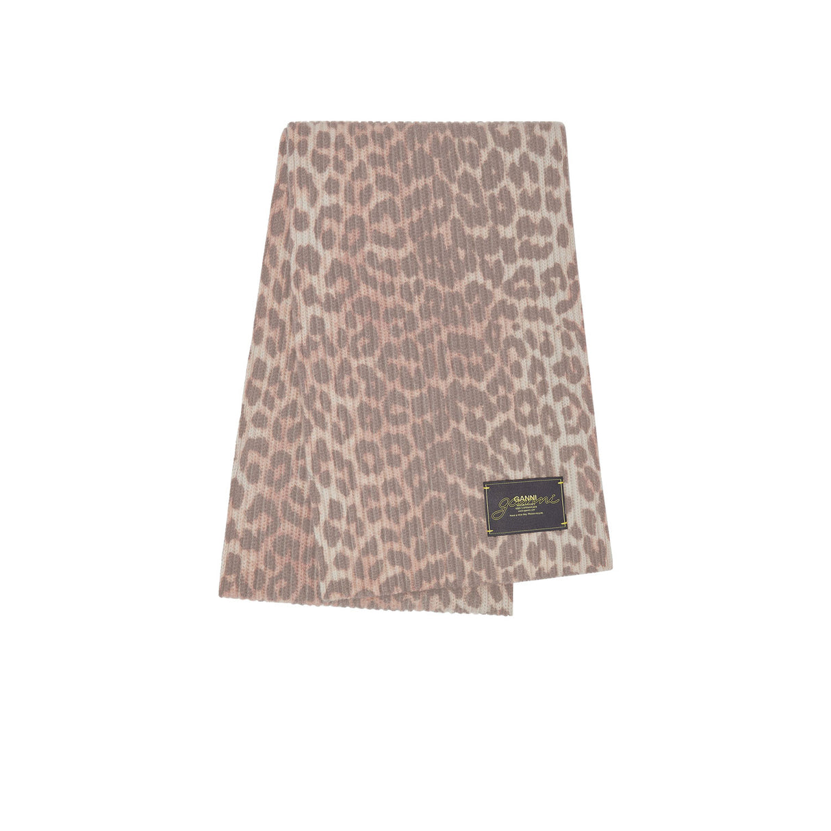 Ganni A7267 WOOL KNIT SCARF, Leopard